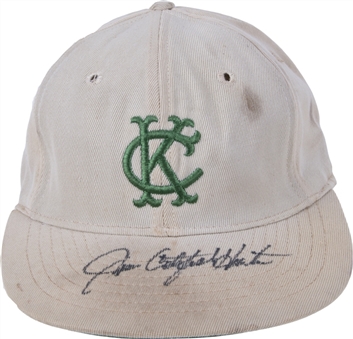 1967 Luke Appling Game Used Kansas City Athletics Cap Signed by Jim "Catfish" Hunter (JT Sports & Beckett)
